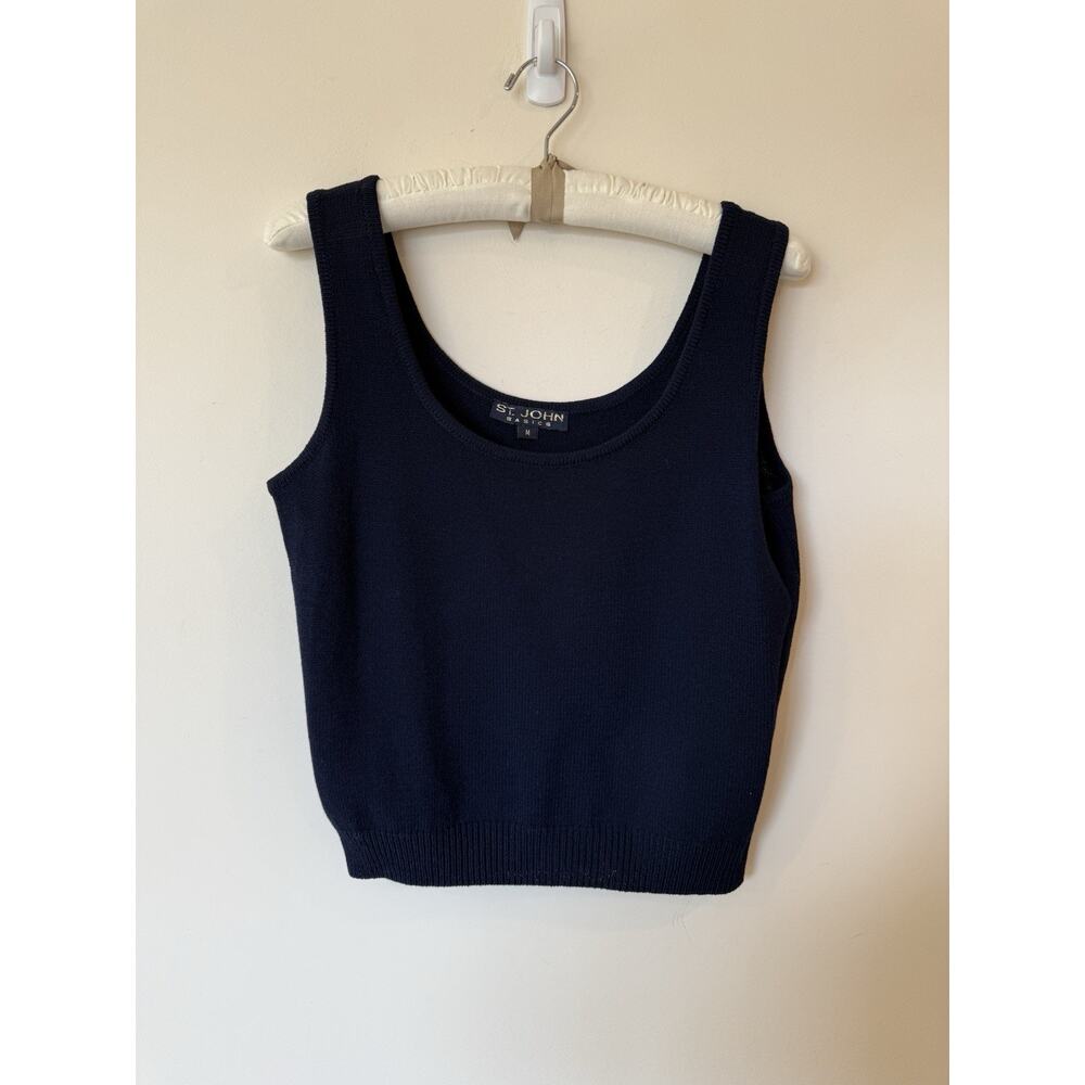 St. John Basics Santana Knit Navy Tank Top Sleeveless Shirt Sz Medium Classic